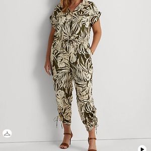 Lauren Ralph Lauren Twill Notch Collar Short Sleeve Drawstring Hem Jumpsuit